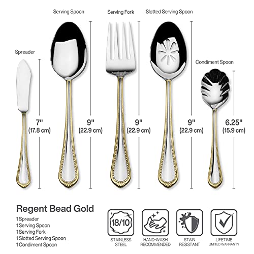 Gold Accent Regent Bead Flatware Service for 12 (65 Piece Set / Regent Bead Gold)