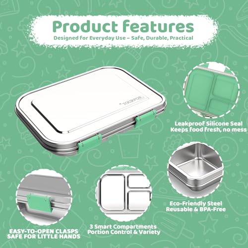 Stainless Steel Bento Box for Kids 1000ml (Green)