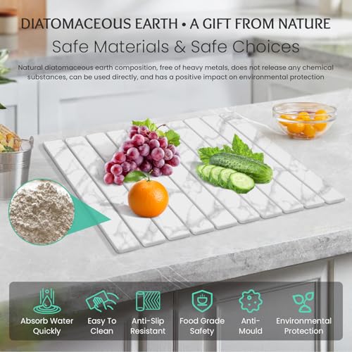 Stone Dish Drying Mat Collapsible Diatomaceous Earth Absorbent Mat Quick Dish Drying Pad Dish Rack Pad Match Any Counterto Multiple Usage for Kitchen
