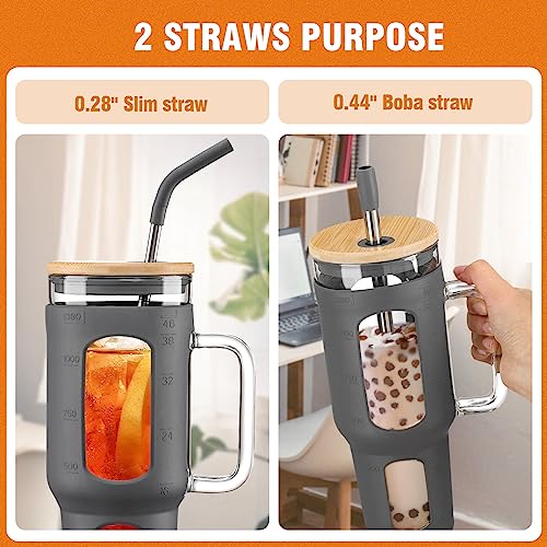 Glass Tumbler with Lid and Straw (Gray / 46 Ounces)