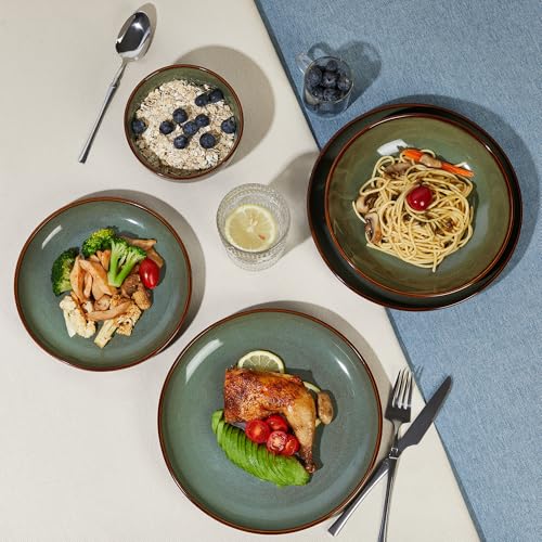 Stoneware Dinnerware Sets for 6 (Brown Green / Set (24pcs-6))