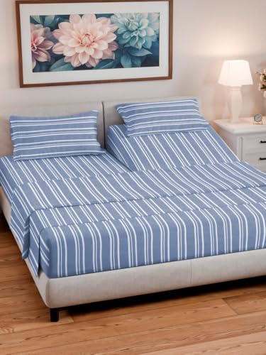 Flex Top Split Head King 4 Piece Sheet Set (43 - Blue Stripes 2 / Split Head/Flex Top)