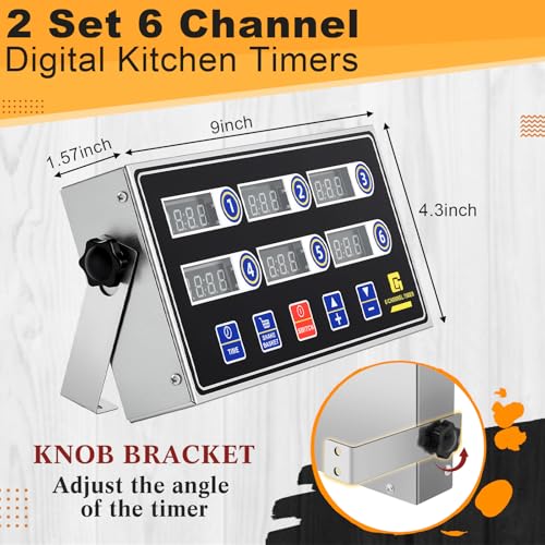 2 Pack Commercial Digital Kitchen Timer for Cooking (6 Channel)