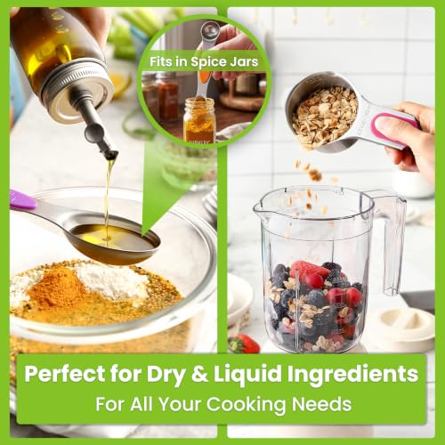 Magnetic Measuring Cups & Spoons Set of 15 with Levelers (Neon)