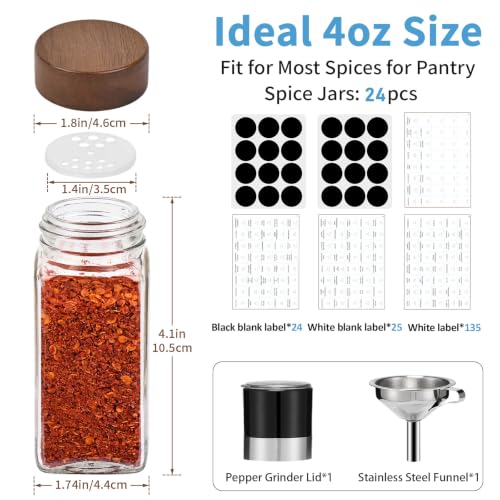 Glass Spice Jars with Labels (24+2pcs rack)