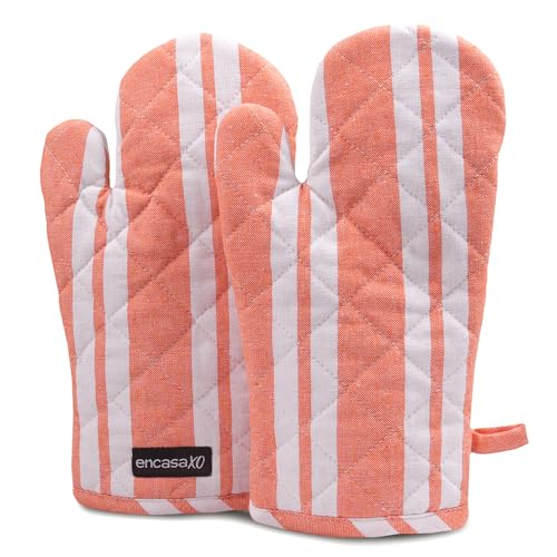 Oven Mitts Heat Resistant Kitchen Gloves (Oven Gloves / Franca Orange Stripes)