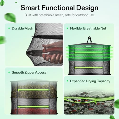 2 Layer Mesh Drying Rack Hanging Design with Green Zippers for Dehydrating