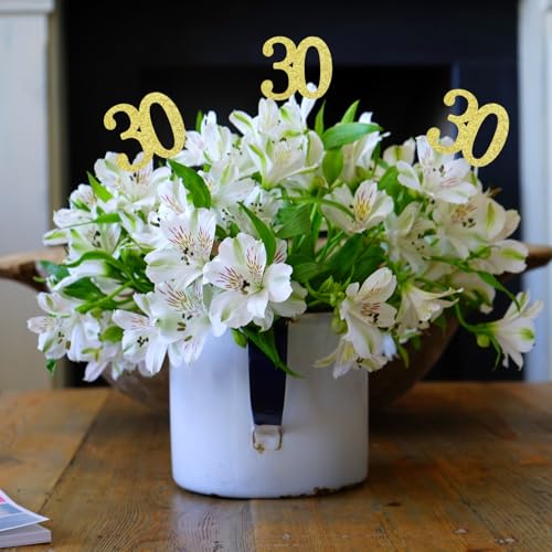 10Pcs Gold 30th Birthday & Anniversary Centerpiece Sticks (Gold)