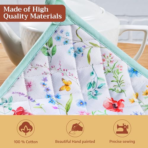 Pot Holders 100% Cotton Potholders (031 - Just Floral / 8" x 8" (Pot Holder Pack of 1))