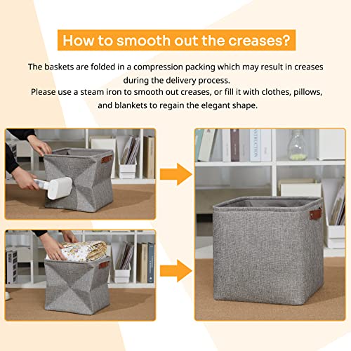 11 inch Cube Stroage Bins 4 Pack Small Grey Square Storage Baskets Cube Organizer (Grey / S-11"x11"x11")
