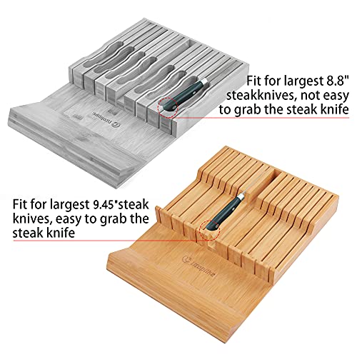 In drawer Knife Block Bamboo Kitchen Knives Drawer Organizer Large (Natural / 16 Holder)