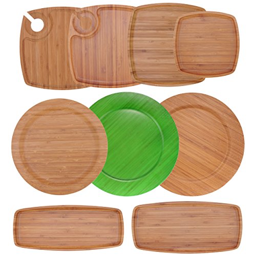 13" Dia Green Bamboo Reusable Dinnerware Charger Round Plates for Catered Events