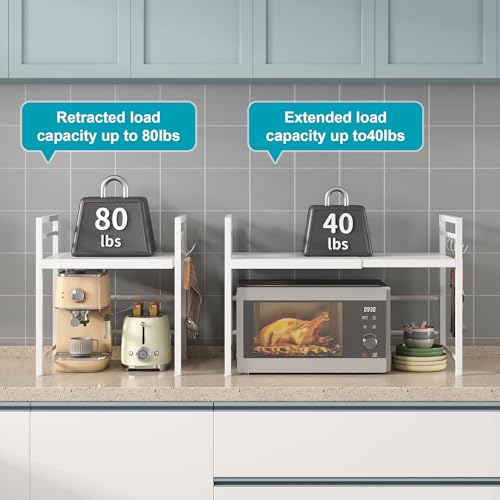 Expandable Microwave Stand Kitchen Countertop Organizer (White / 2 Tier (Without Spice Rack))