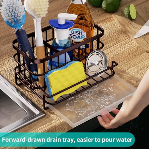Multifunctional Kitchen Sink Caddy with Removable Drain Tray (Bronze)