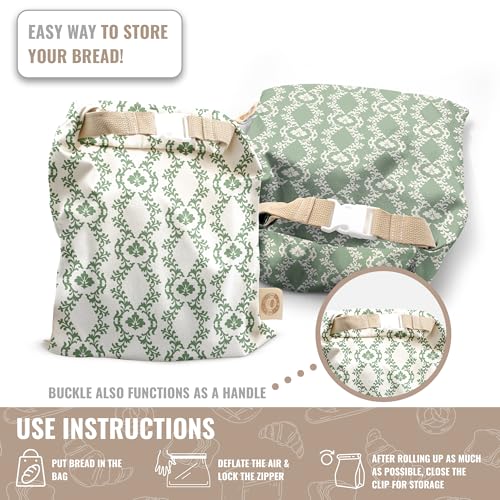 Reusable Bread Bag Set for Home Bakers (Green Ornamental)