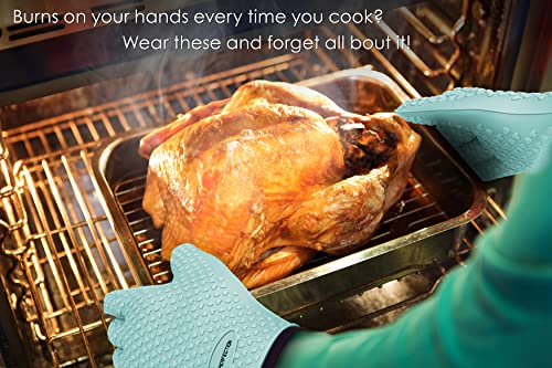 S Silicone Smoker BBQ Gloves (Turquoise / Small)