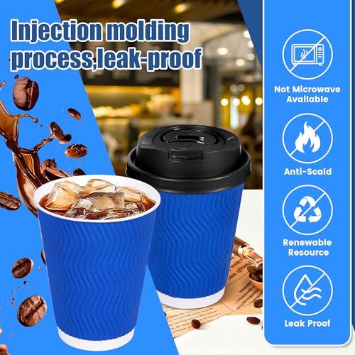 12 oz Disposable Paper Coffee Cups with Lids & Straws