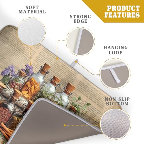 Herbs Kitchen Dish Drying Mat (Natural Materials Brown / 24" x 18")