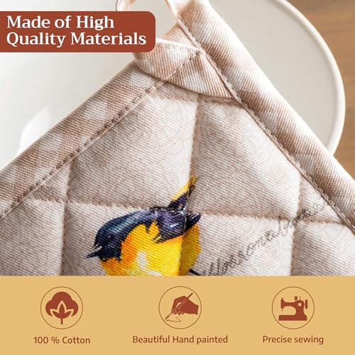 Pot Holders 100% Cotton Potholders (003 - Birdies on Wire / 8" x 8" (Pot Holder Pack of 2))