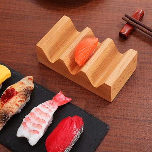 Wooden Taco Holder 3 Slot Sushi Handroll Stand V Shape Tray