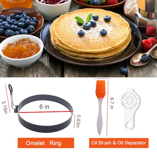 Pancake Ring for Griddle (Black 2 pcs of 6“ with accessories)
