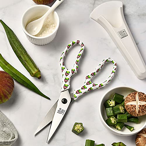 Kitchen Scissors Heavy Duty Kitchen Shears with Magnetic Holder Made with Japanese Steel 4034 (White/Chili)
