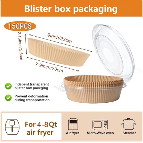 150PCS 7.9inch Round Air Fryer Liners Disposable Baking Parchment Liner for Air Fryer 5 to 8Qt (7.9inch / Round-150PCS)