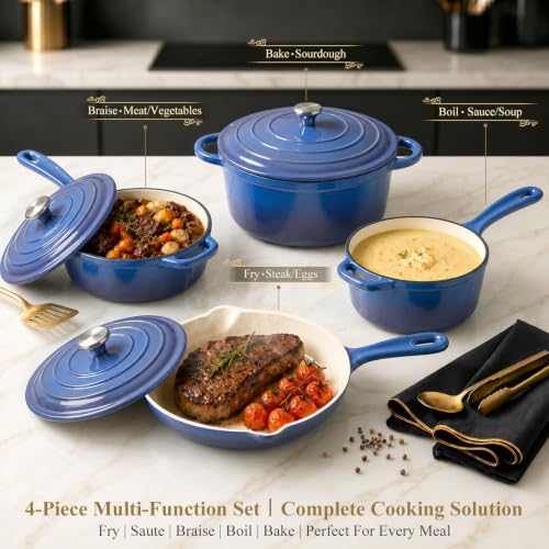 Nonstick Enameled Cast Iron Cookware Set (Blue B)