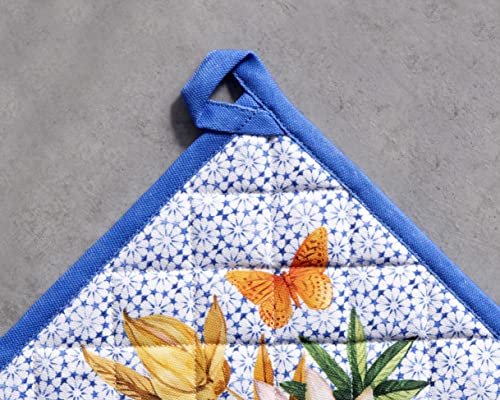 Pot Holders 100% Cotton Potholders (087 - Passiflora / 8" x 8" (Pot Holder Pack of 2))