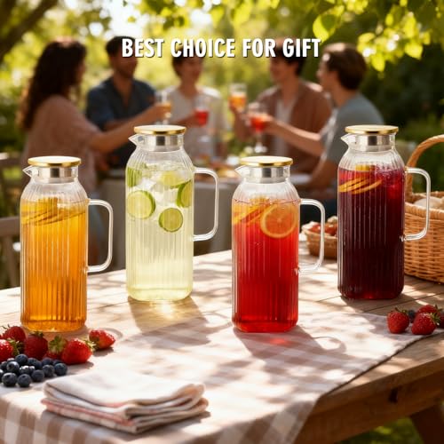 2.1 Liter 71oz Square Glass Pitcher with Lid (71 Ounces)