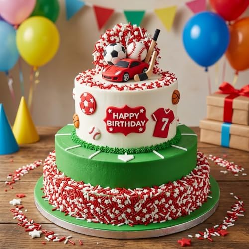 Sprinkles Edible Cake and Cupcake Sprinkles with Assorted Shapes and Sizes for Parties (Red White)