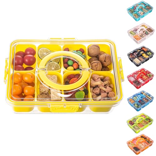 Divided Serving Tray with Lid and Handle (Yellow-1 Pack)