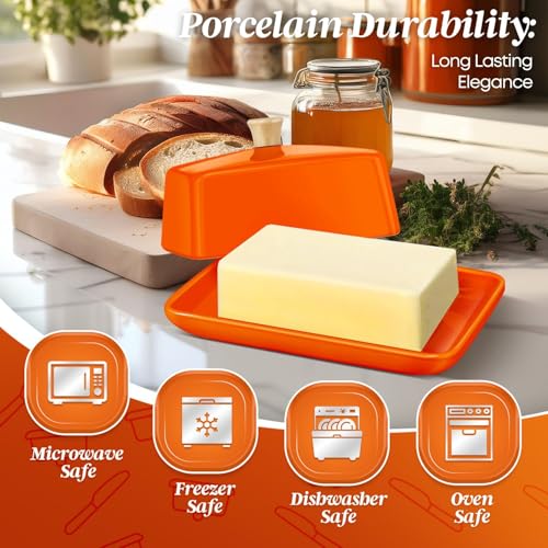 Extra Large Ceramic Butter Dish with Lid (Orange / Extra Large)