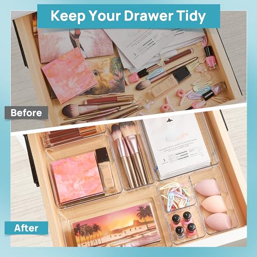 28 Pack Clear Drawer Organizer Bins (Clear)