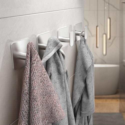 4 Pack Large Heavy Duty Wall Hooks (Silver-Large4)