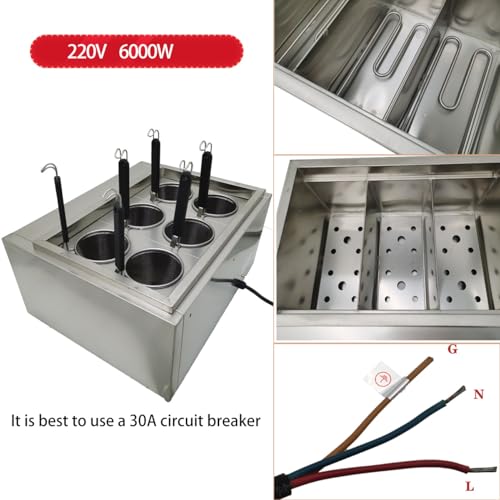 220V Commercial Pasta Cooker with 6 Noodle Filter Electric Pasta Cooking Machine Multifunctional Pasta Warmer Noodles Cooker 6KW for Cooking Dumplings NoodlesVegetables 30