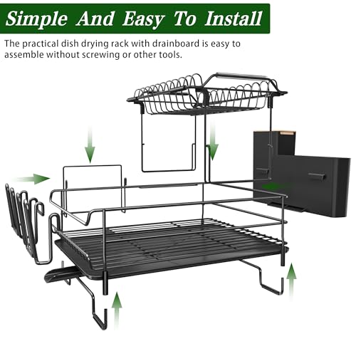 2 Tier Large Dish Drying Rack for Kitchen Counter (2-Tier Detachable)