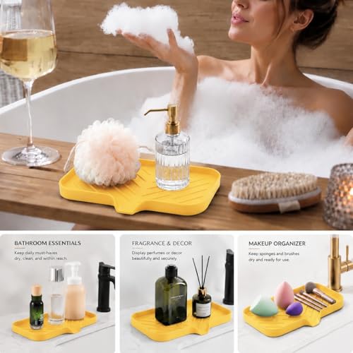 Silicone Soap Dish with Drain Spout (Yellow / M(9.6"×5.3"))
