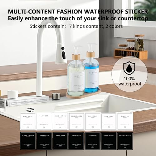 Clear Glass Soap Dispenser (Clear Bottle + 14 Labels + Funnel + Tray)