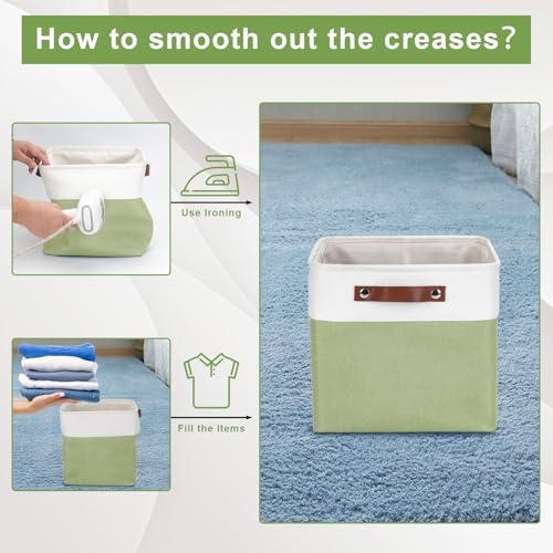 Collapsible Fabric Storage Cubes 11x11 Cube Storage Bins (Green / Off-White / Cube - 11"x11"x11")