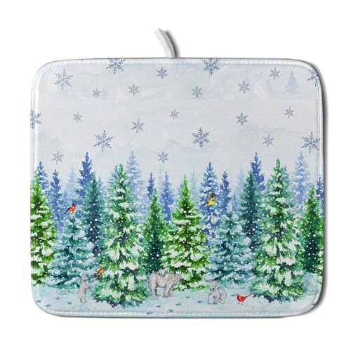 Winter Bear Bird Dish Drying Mat (DMS919WBirdM / 18" x 16")