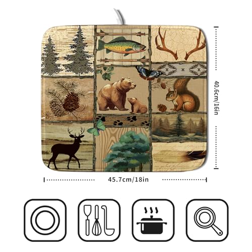 Rustic Cabin Dish Drying Mat (DMS918BearS / 18" x 16")