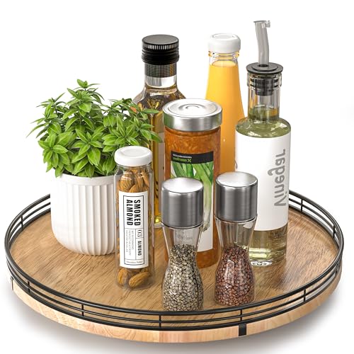 13 Inch Farmhouse Oak Lazy Susan Organizer for Table and Cabinet