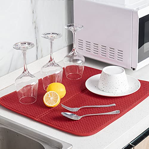 Dish Drying Mats 2 Pack (16''X18'' / Black/Red)