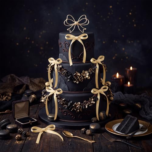 30 Pack Bow Cake Toppers Champagne Gold Ribbon Bows for Cake (Champagne Gold)
