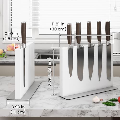 White Magnetic Knife Block Stainless Steel Magnetic Knife Holder (11.6x8.2 inch White)