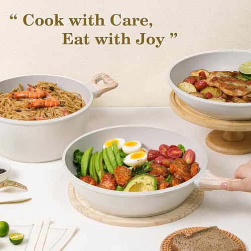 Pots and Pans Set Non Stick (White / 12 Pieces)