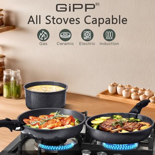 Ceramic Pots and Pans Set Non Stick (0801 / Dark Gray)