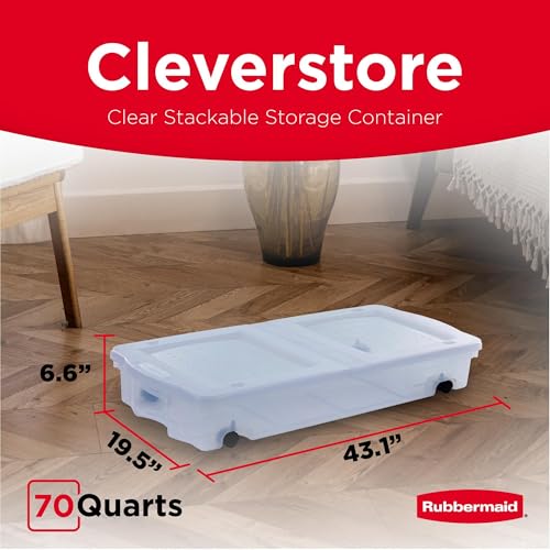 68 Quart Under the Bed Low Profile Storage Boxes with Dual Hinged Lids and Easy Rolling Caster Wheels (Under the Bed - 2 Pack)