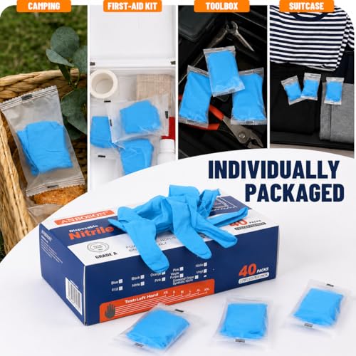 Individually Wrapped Black Disposable Nitrile Gloves (Blue of 80 / Medium)